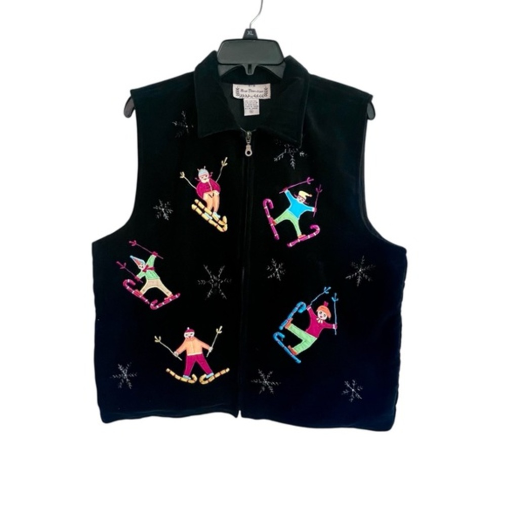 New Directions VTG Holiday Skier Embroidered Velvet Zip Front Vest Women's XL